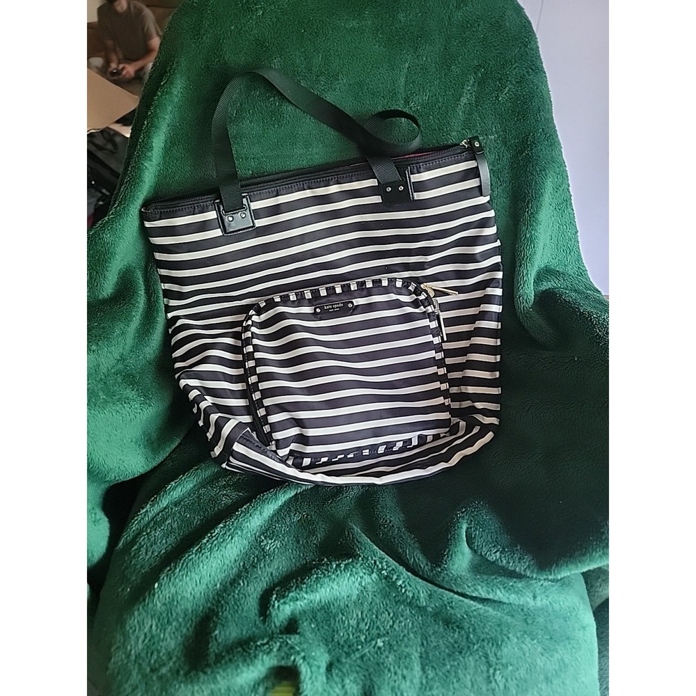 Kate Spade Black &‎ White Striped Tote Bag  Hot Pink Interior